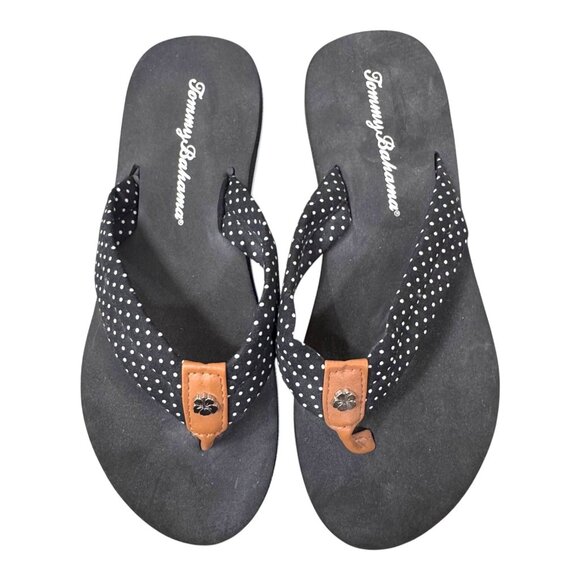 Tommy Bahama Foam Polka Dot Strap Flip Flops Black White Womens Size 9 Summer - Picture 2 of 12